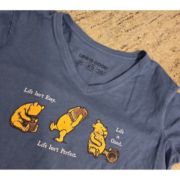 Life is Good Size XS Winnie the Pooh Life Isn't Easy Blue Crusher Tee - Picture 9 of 14